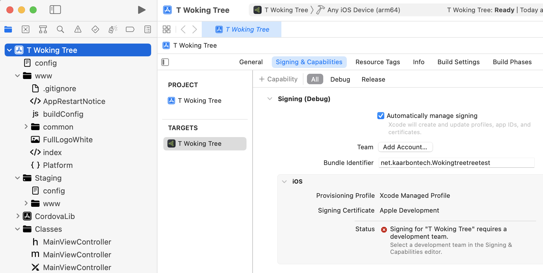 Xcode singing screen without account logged in